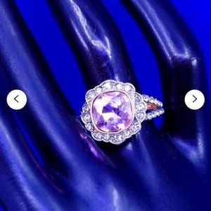 Pink Saphire sterling stamped ring size 7 princess cutt